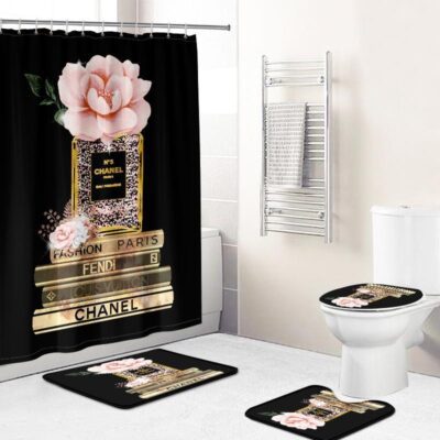 Chanel Fendi Louis Vuitton Paris Fashion Luxury Brand Premium Bathroom Set Shower Curtain Bath Mat Set Home Decor BRS086