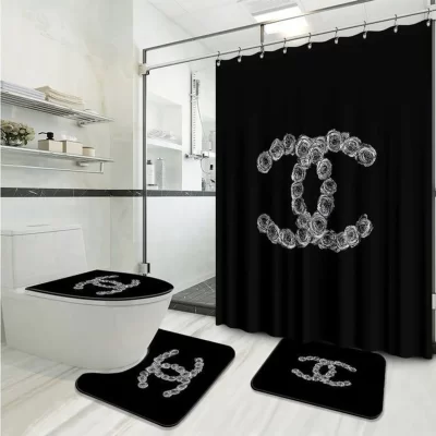 Chanel Type Shower Curtain Waterproof Luxury Bathroom Mat Set Luxury Brand Shower Curtain Luxury Curtains - Bath Mat Set / Medium BRS802