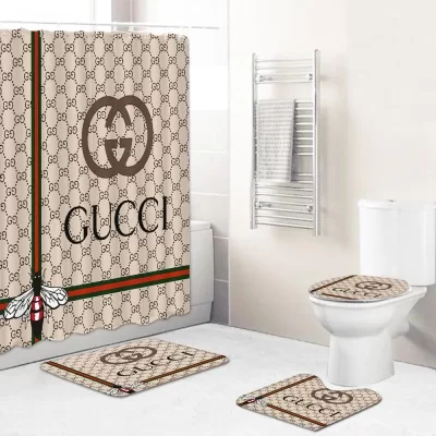 Gucci Bee Fashion Bathroom Set Luxury Shower Curtain Bath Rug Mat Home Decor BRS177