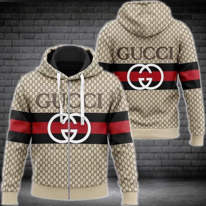Gucci Beige Unisex Zipper Hoodie Luxury Brand ZH01557