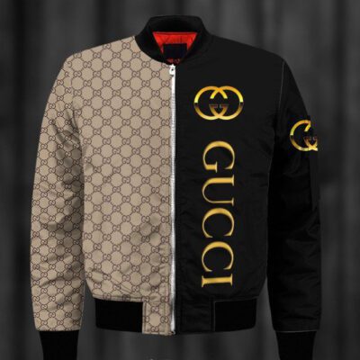 Gucci Black Beige Luxury Brand Bomber Jacket BJ04310