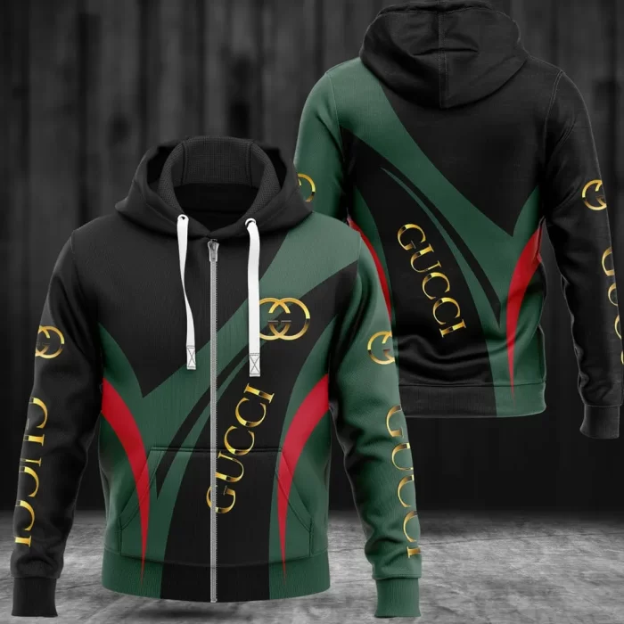 Gucci Black Green Luxury Brand Premium Unisex Zipper Hoodie ZH01574