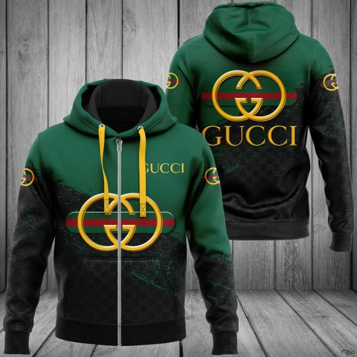 Gucci Black Green Premium Unisex Zipper Hoodie Luxury Brand ZH01575