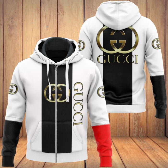 Gucci Black White Unisex Zipper Hoodie Luxury Brand ZH01589