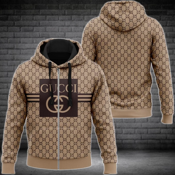 Gucci Brown Unisex Zipper Hoodie Luxury Brand ZH01561