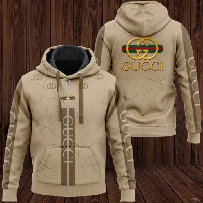 Gucci Golden Logo Cream Unisex Zipper Hoodie Luxury Brand ZH01560