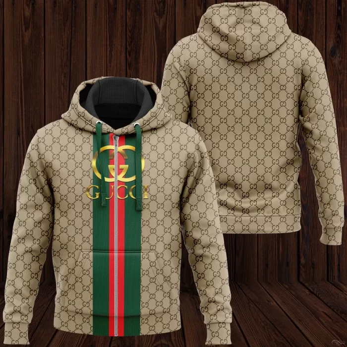 Gucci Green Beige Luxury Brand Unisex Zipper Hoodie Premium ZH01520