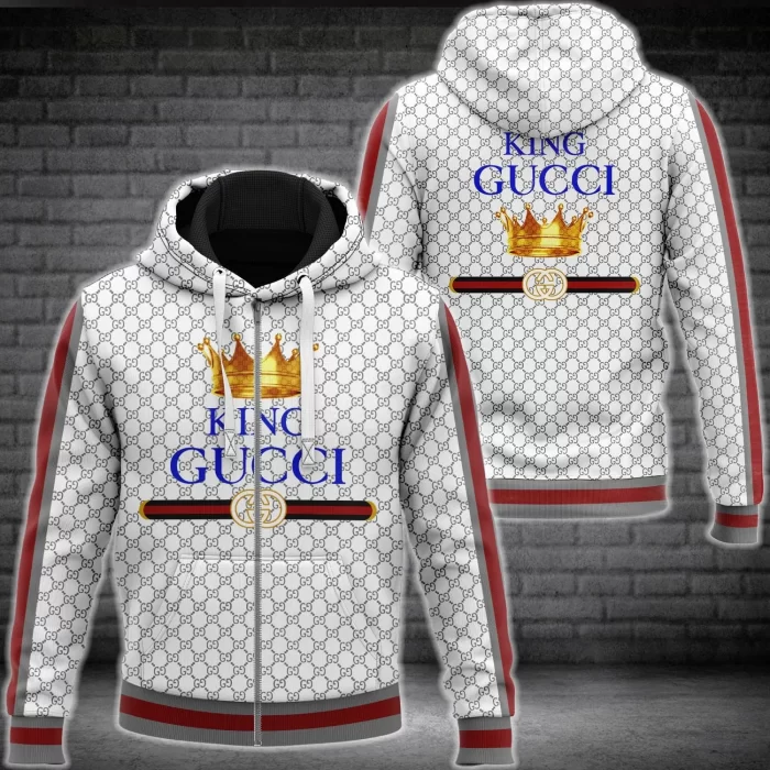 Gucci King White Luxury Brand Premium Unisex Zipper Hoodie ZH01573