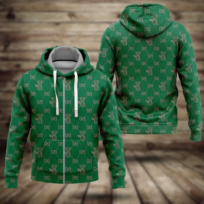 Gucci Pineapple Pattern Green Unisex Zipper Hoodie Luxury Brand ZH01562