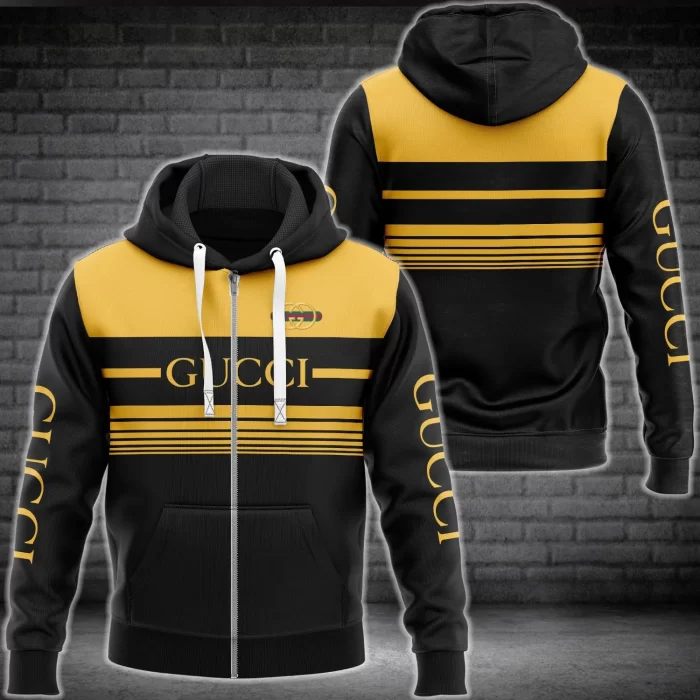 Gucci Yellow Black Luxury Brand Unisex Zipper Hoodie Premium ZH01521