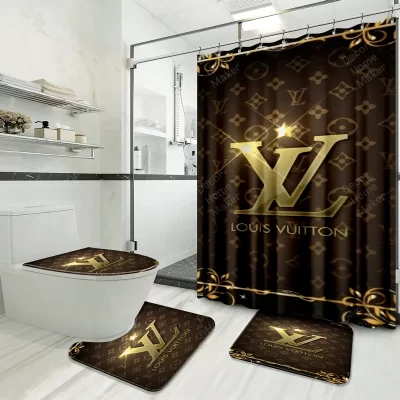 Louis Vuitton Bathroom Set Luxury Shower Curtain Waterproof Luxury Brand With Logo Louis Vuitton BRS138