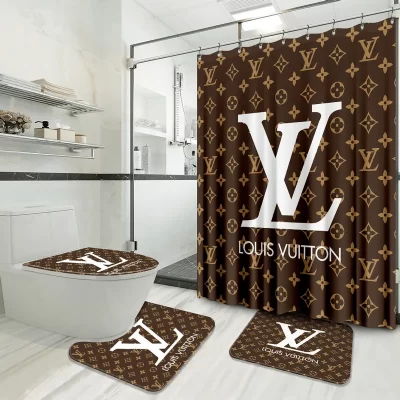 Louis Vuitton Bathroom Set Luxury Shower Curtain Waterproof Luxury Brand With Logo Louis Vuitton BRS174