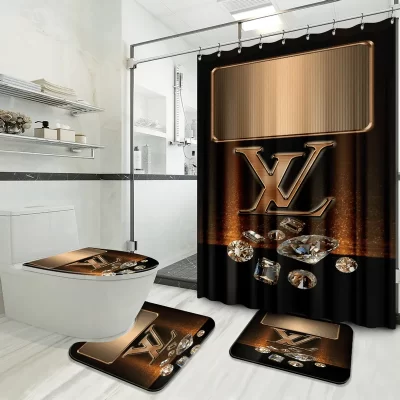 Louis Vuitton Bathroom Set Luxury Shower Curtain Waterproof Luxury Brand With Logo Louis Vuitton BRS180