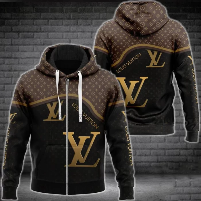 Louis Vuitton Black Brown Unisex Zipper Hoodie Luxury Brand ZH01615