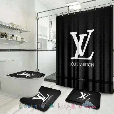 Louis Vuitton Black Shower Curtain Bathroom Set BRS916