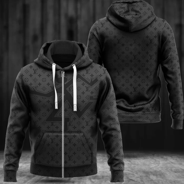 Louis Vuitton Black Unisex Zipper Hoodie Luxury Brand ZH01599