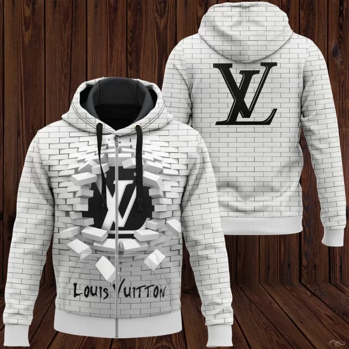 Louis Vuitton Broken Wall White Unisex Zipper Hoodie Luxury Brand ZH01577