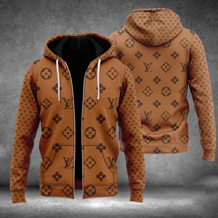 Louis Vuitton Bronze Unisex Zipper Hoodie Luxury Brand ZH01584