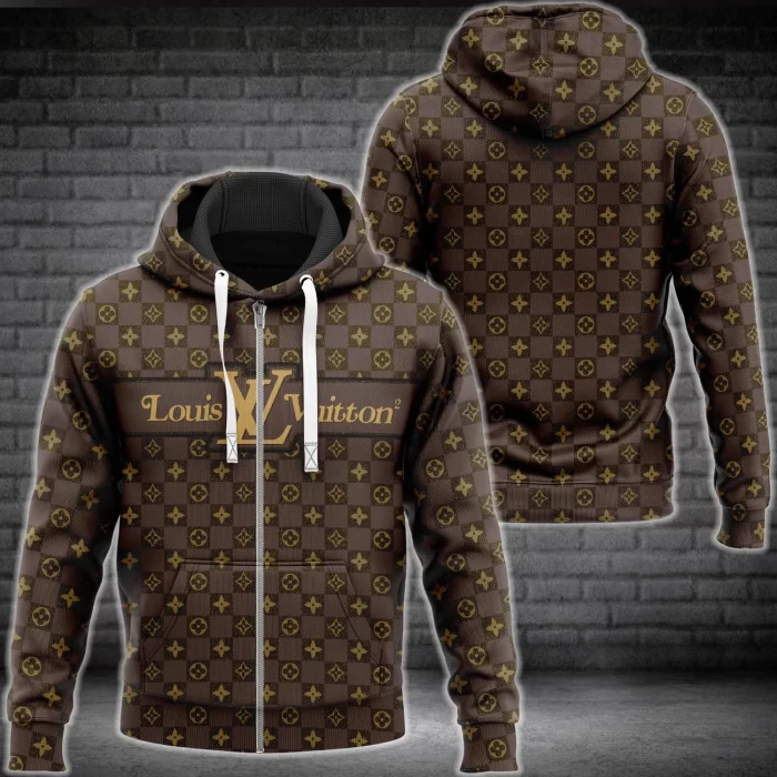Louis Vuitton Brown Unisex Zipper Hoodie Luxury Brand ZH01539