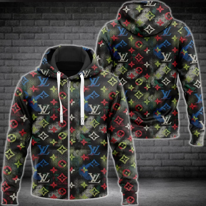Louis Vuitton Dark Colorful Unisex Zipper Hoodie Luxury Brand ZH01554