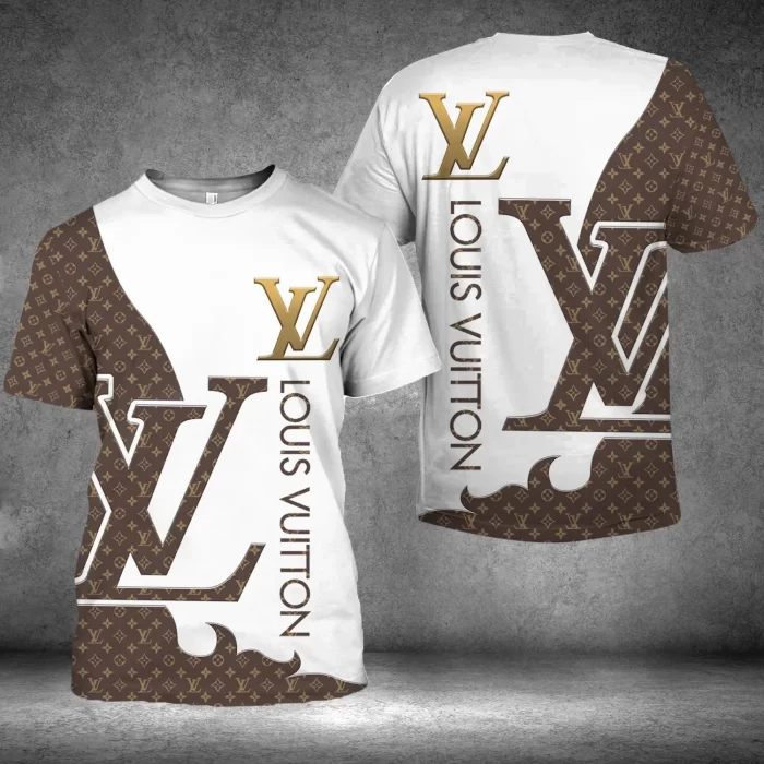 Louis Vuitton Golden Logo Brown White Premium Outfit Luxury Brand Unisex T-Shirt TS2382