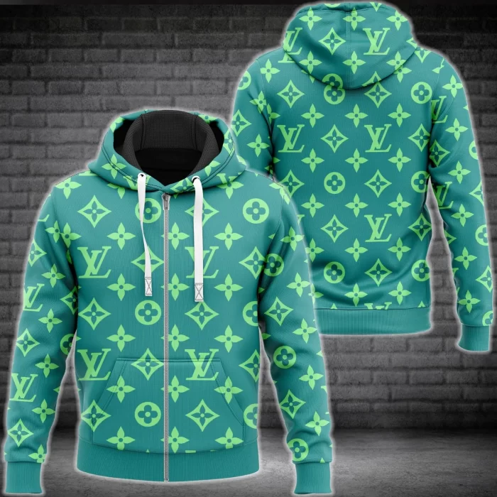 Louis Vuitton Green Unisex Zipper Hoodie Luxury Brand ZH01553