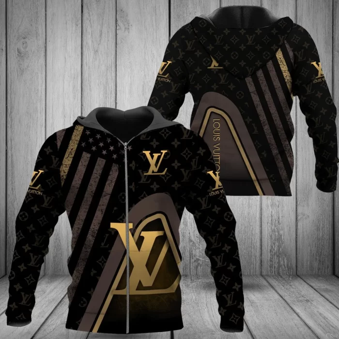 Louis Vuitton Yellow Pattern Black Luxury Brand Unisex Zipper Hoodie Premium ZH01518