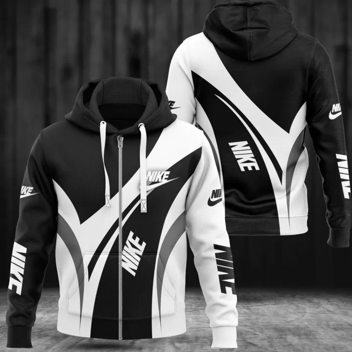 Nike Black White Unisex Zipper Hoodie Luxury Brand ZH01576