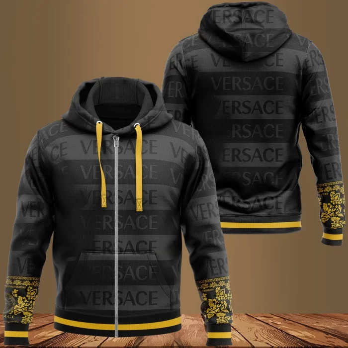 Versace Black Grey Unisex Zipper Hoodie Luxury Brand ZH01567
