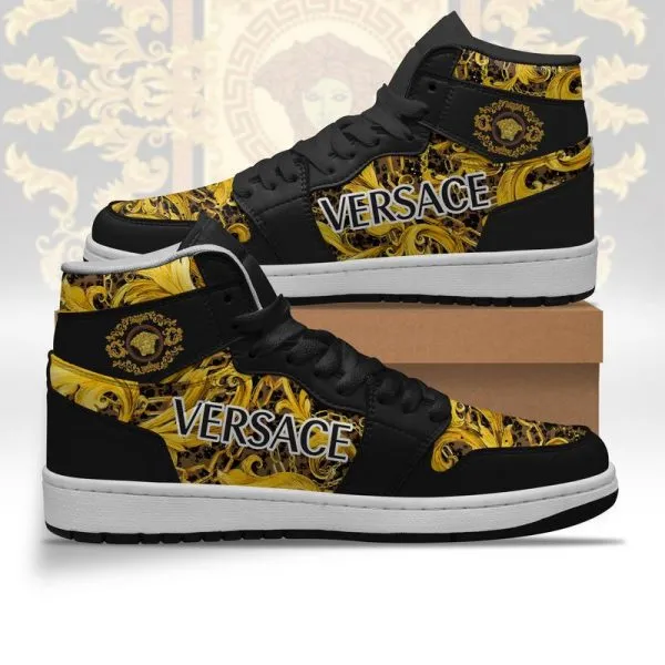 Black Gianni Versace High Air Jordan Sneakers Shoes  TAJ1029