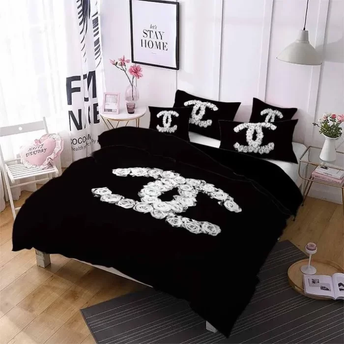 Chanel Diamond Printed Bedding Sets Duvet Cover Luxury Brand Bedding Decor BS394