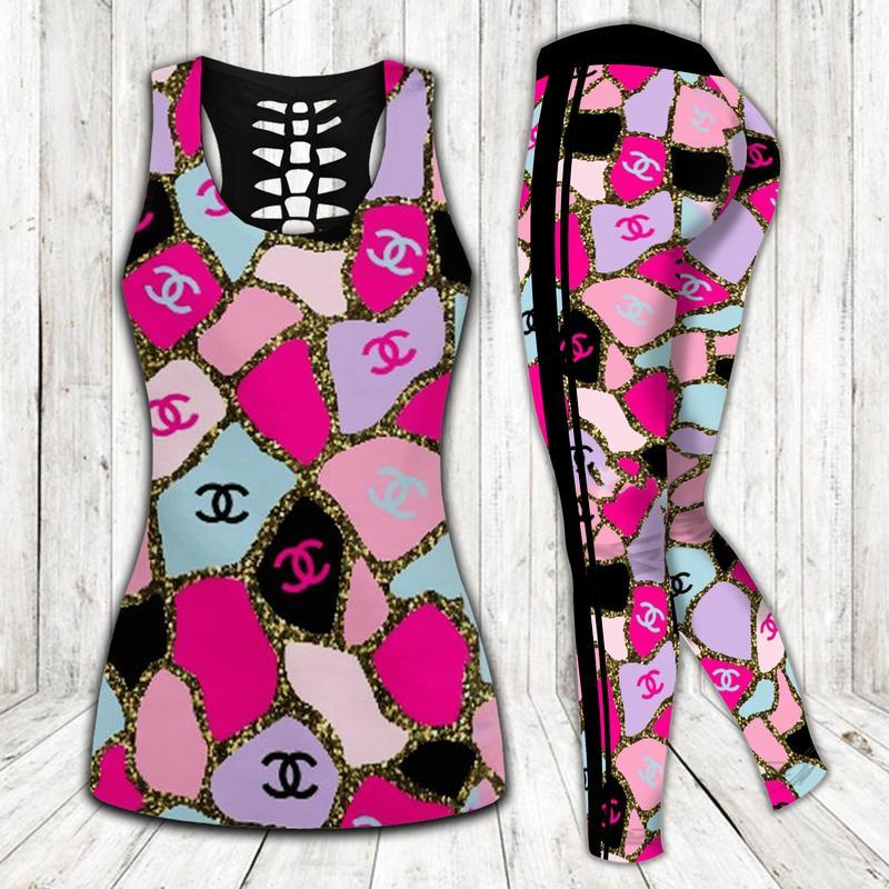 Chanel-Pink-Tank-Top-Leggings-Set-Luxury-Brand-For-Women-Yoga-Gym Chanel Pink Tank Top Leggings Set Luxury Brand For Women Yoga Gym