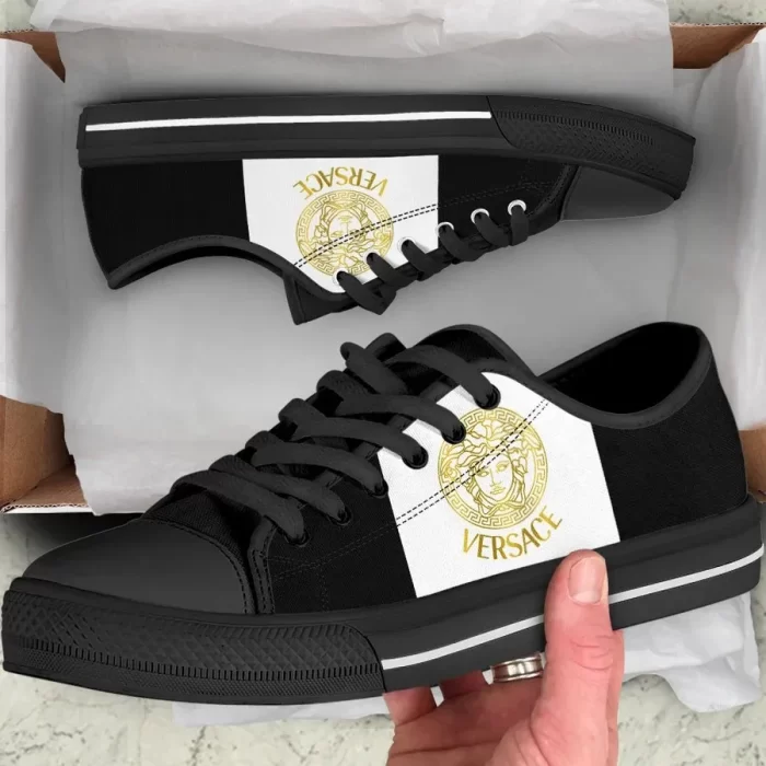 Gianni Versace Black White Low Top Canvas Shoes Luxury Brand Sneaker LTS002