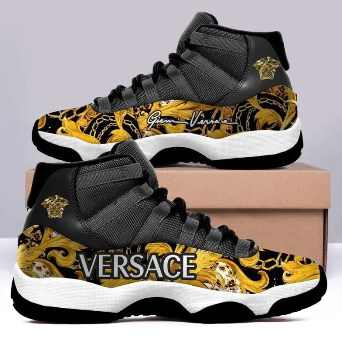 Gianni Versace Gold Black Air Jordan 11 Sneakers Shoes JD11075