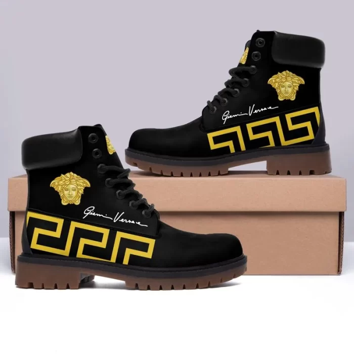 Gianni Versace Medusa Gold Pattern Black Luxury Brand Boots Premium DCB015