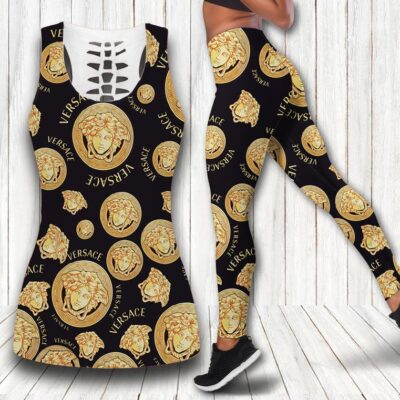 Gianni Versace Tank Top Leggings Set Luxury Brand For Women Yoga Gym