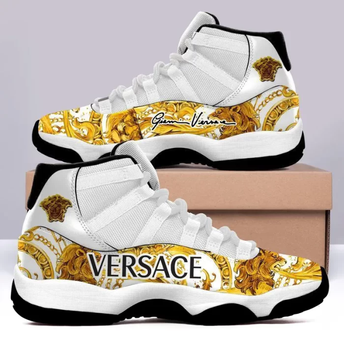 Gianni Versace White Gold Air Jordan 11 Sneakers Shoes JD11072
