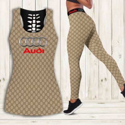 Gucci Audi Tank Top Leggings Set Luxury Brand For Women Yoga Gym