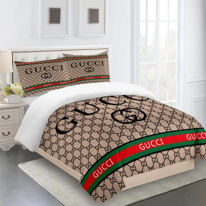 Gucci Beige Fashion Luxury Brand Fashion Bedding Set Bedspread Duvet Cover Set BS197