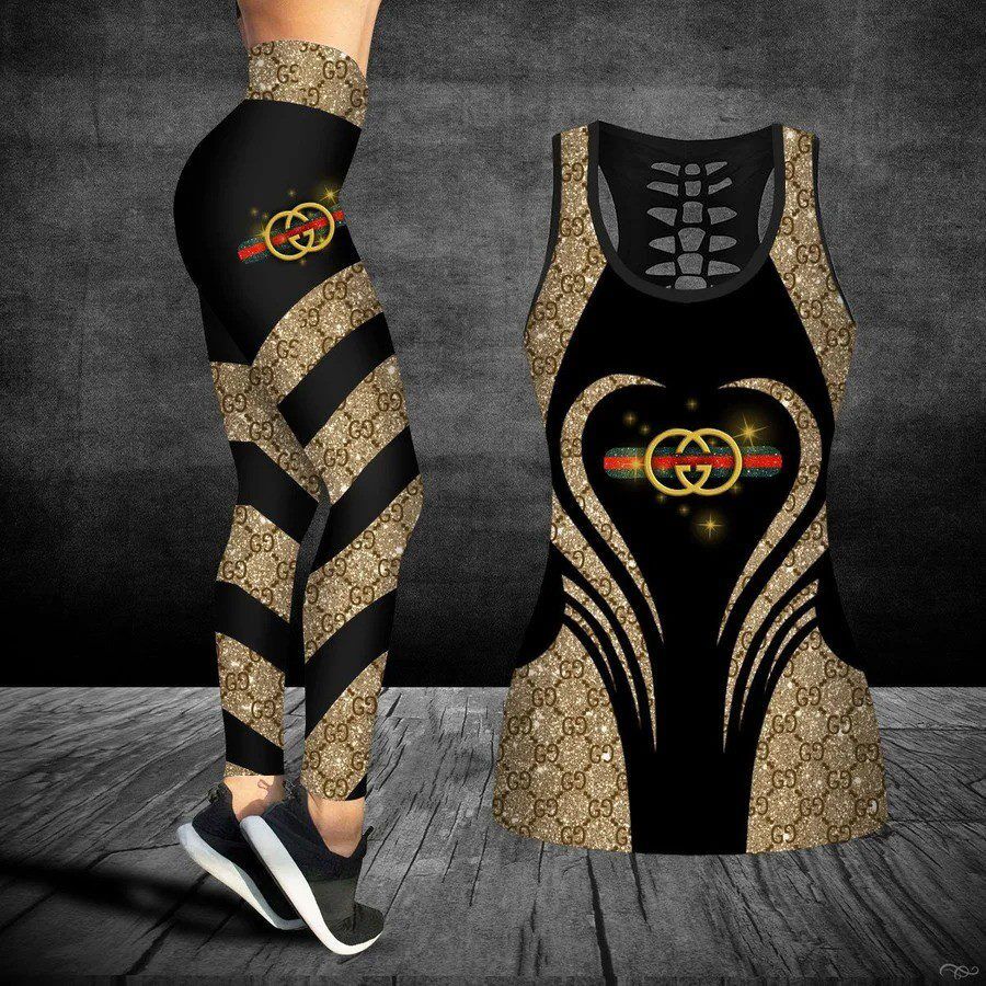 Gucci-Brown-Tank-Top-Leggings-Set-Luxury-Brand-For-Women-Yoga-Gym Gucci Brown Tank Top Leggings Set Luxury Brand For Women Yoga Gym