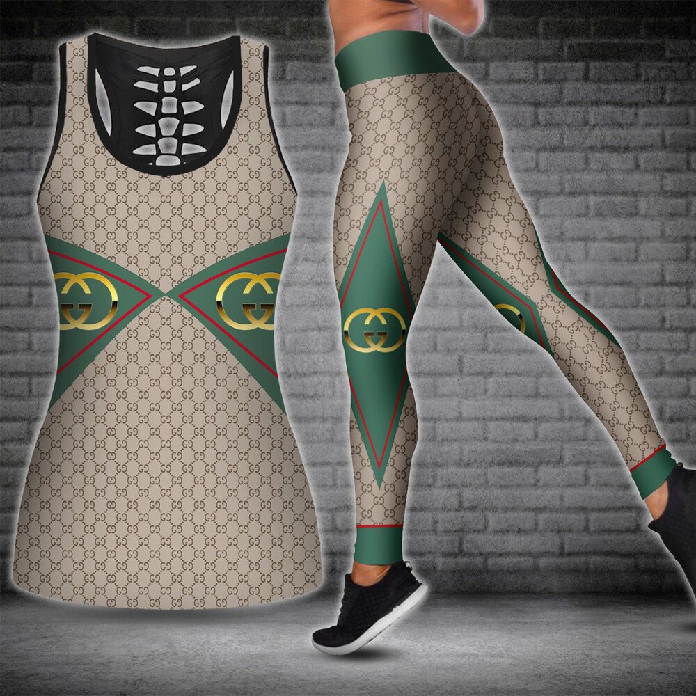Gucci-Brown-Tank-Top-Leggings-Set-Luxury-Brand-For-Women-Yoga-Gym Gucci Brown Tank Top Leggings Set Luxury Brand For Women Yoga Gym