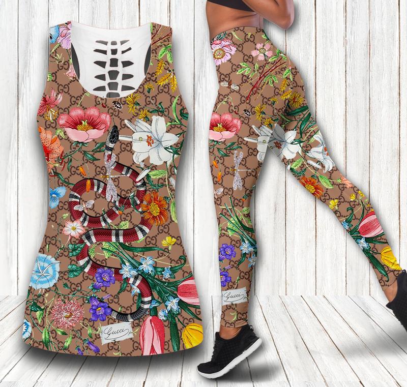 Gucci-Flower-Snake-Tank-Top-Leggings-Set-Luxury-Brand-For-Women-Yoga-Gym Gucci Flower Snake Tank Top Leggings Set Luxury Brand For Women Yoga Gym