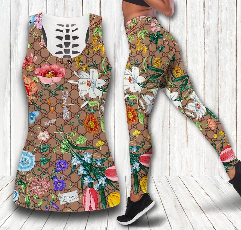 Gucci-Flower-Tank-Top-Leggings-Set-Luxury-Brand-For-Women-Yoga-Gym Gucci Flower Tank Top Leggings Set Luxury Brand For Women Yoga Gym