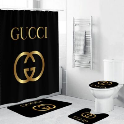 Gucci Luxury Bathroom Set Gold And Black Shower Curtain BRS253