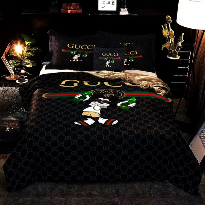 Gucci Mickey Drinking Fashion Logo Luxury Brand Premium Bedding Set BS319