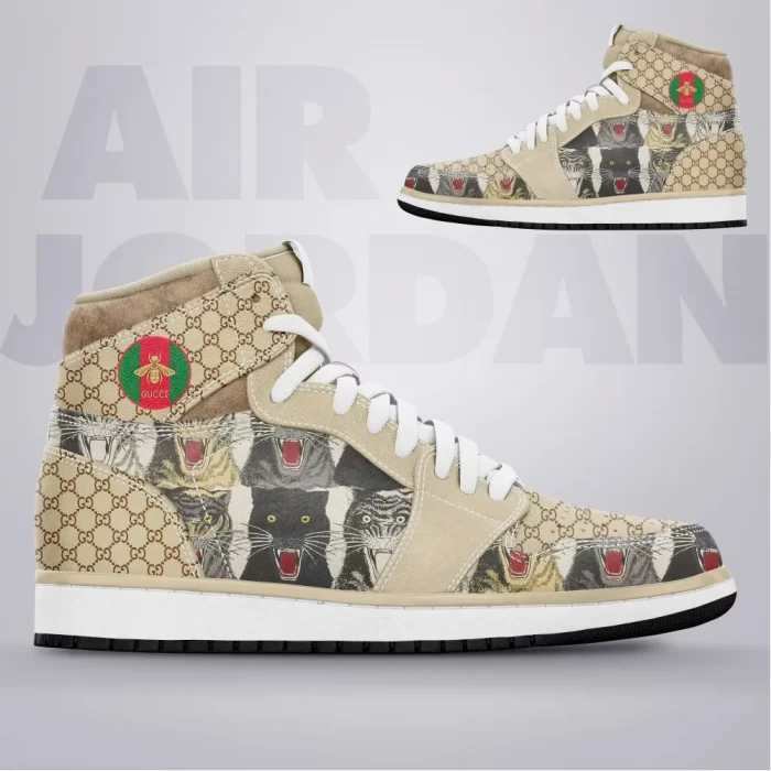Gucci Panther Beige Luxury Brand High Air Jordan Sneaker Shoes TAJ1003