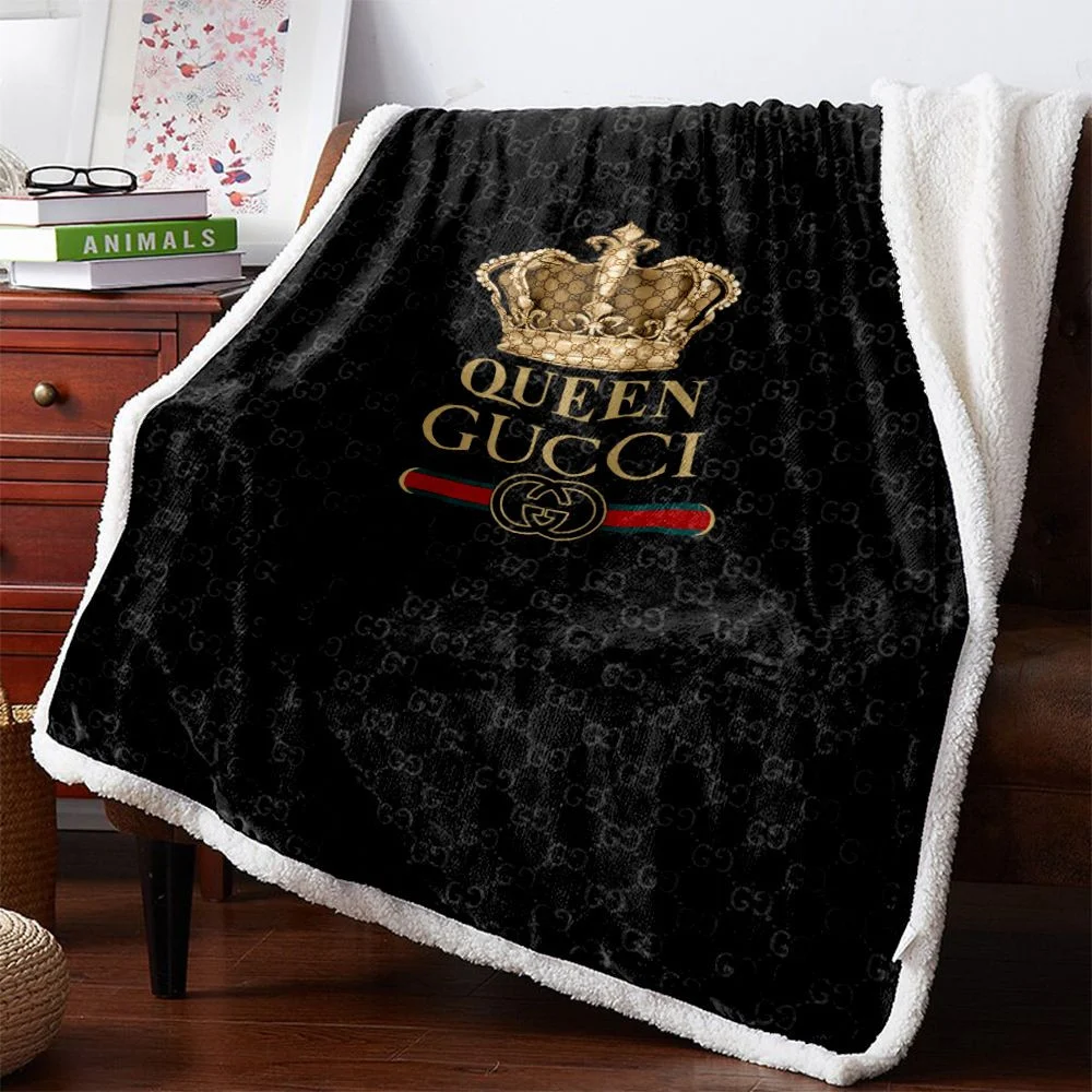 Gucci-Queen-Fashion-Luxury-Brand-Premium-Fleece-Sherpa-Blanket-Sofa-Decor-BL3097 Gucci Queen Fashion Luxury Brand Premium Fleece Sherpa Blanket Sofa Decor BL3097