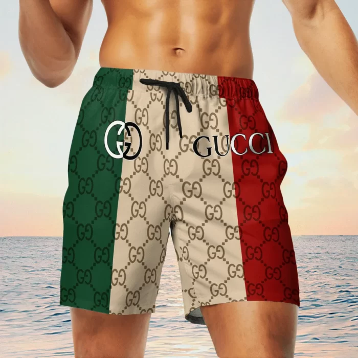 Gucci Red Green Cream Luxury Brand Premium Fashion Shorts For Men