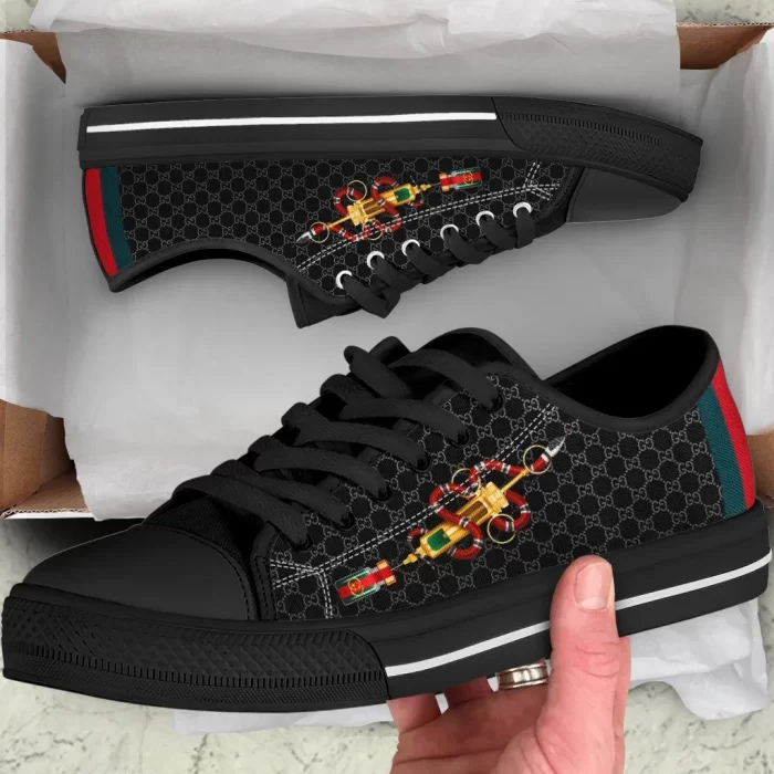 Gucci Snake Black Low Top Canvas Shoes Luxury Brand Sneaker LTS024