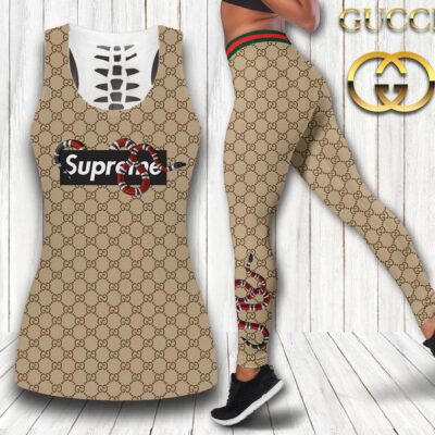 Gucci Snake Tank Top Leggings Set Luxury Brand For Women Yoga Gym